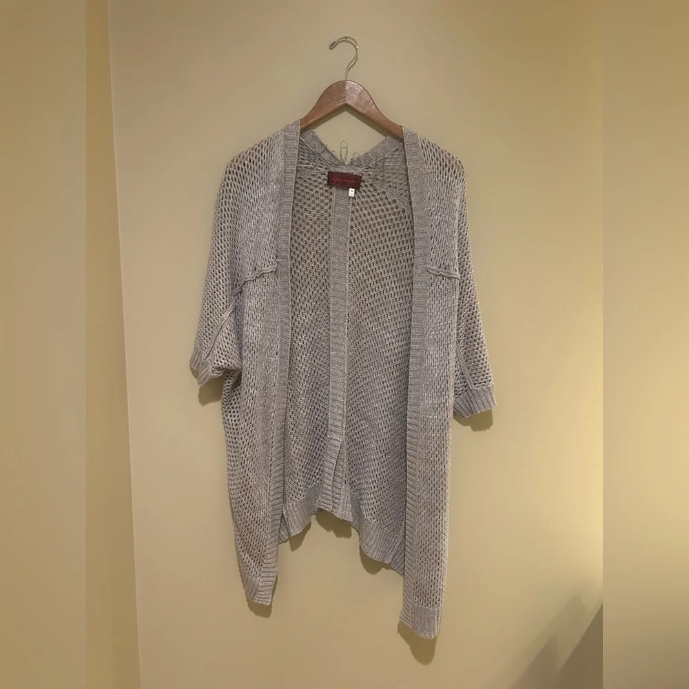Left on Houston Women's Open Knit Cardigan Sweater Color Tan Size Medium